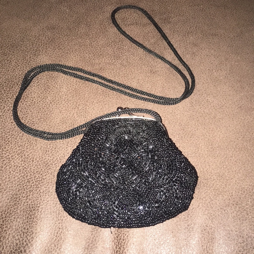 Vintage small beaded purse with cord drawstring